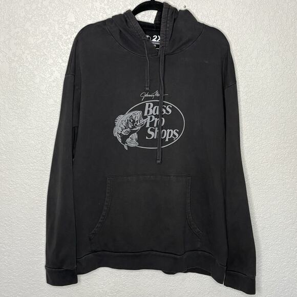 Bass Pro Shops Johnny Morris Hoodie Sweatshirt Men 2XL Black Hooded Pullover - Picture 1 of 3